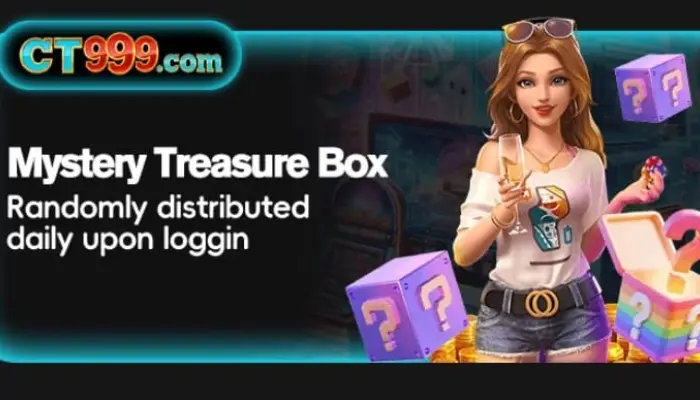 CT999 Game Mystery Treasure Box banner showing daily random rewards given upon login