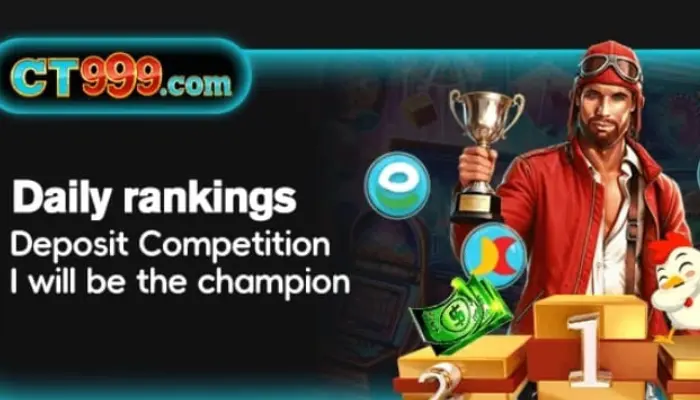 CT999 Game daily rankings deposit competition banner showing champion trophy and rewards